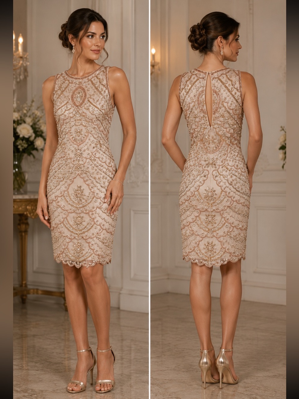 Aidan Mattox GOLD fully beaded sleeveless dress